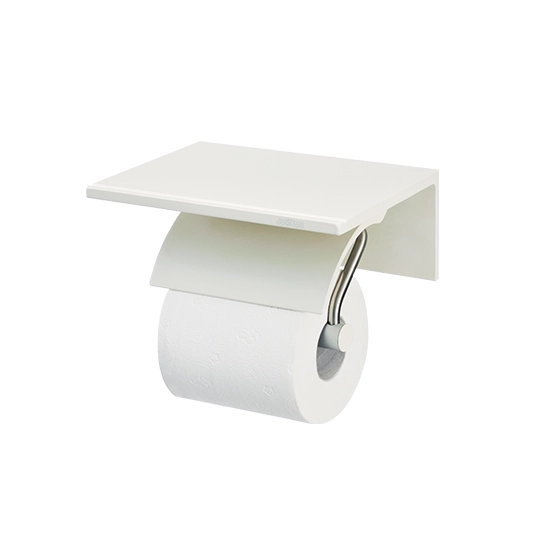 Suporte de papel higiênico único com prateleira (direção livre) (alumínio com revestimento em marfim)
